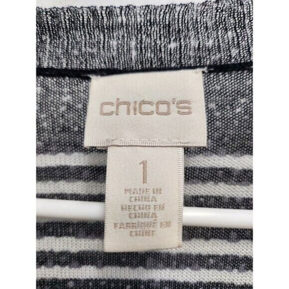 Chicos Womens Lightweight Duster Cardigan Medium Black Gray Striped Open Casual - Picture 5 of 8